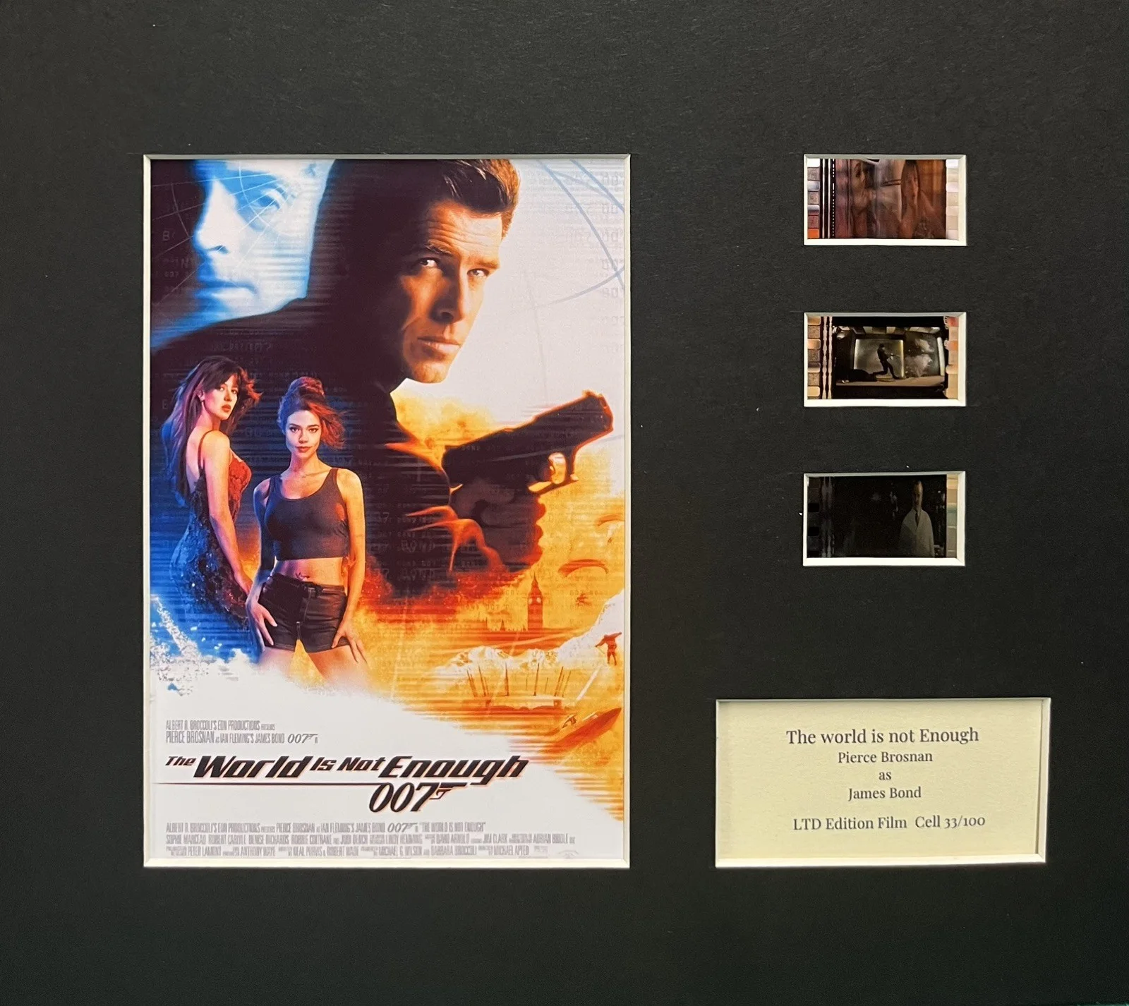 007 JAMES BOND THE WORLD IS NOT ENOUGH Pierce Brosnan 35mm Film Cell Display, image 2
