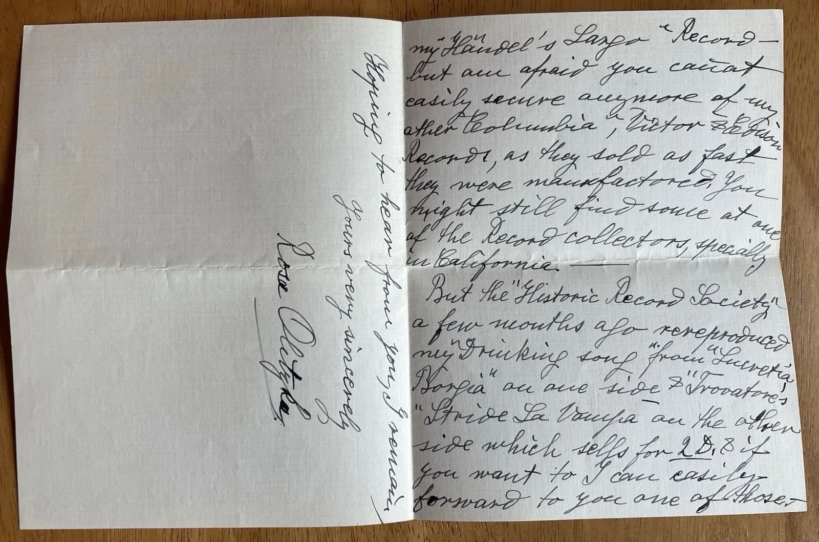 German Opera Singer Rosa Olitzka Autograph Letter (Good Content), image 3