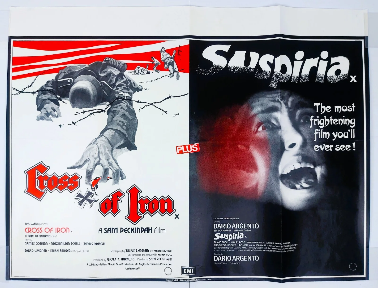 CROSS OF IRON / SUSPIRIA ORIGINAL UK QUAD DOUBLE BILL FILM POSTER 1977, изображение 2