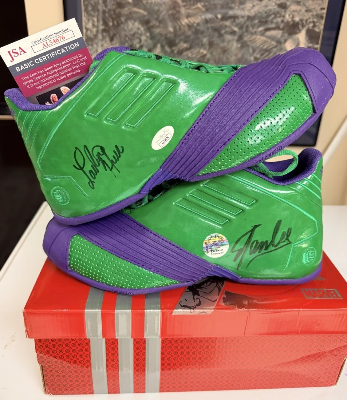 Stan Lee And Lou Ferrigno — Stan Lee And Lou Ferrigno (Original Hulk) Signed Limited Adidas Hulk Sneakers