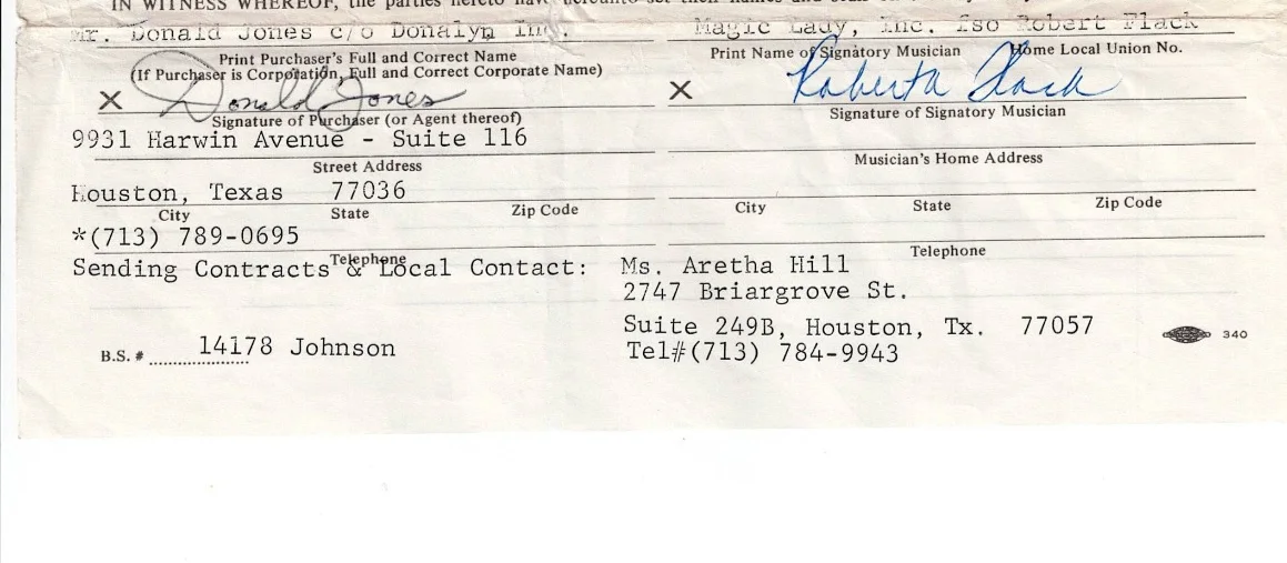Roberta Flack scarce and desirable authentic signed Performance Contract 1983, image 3