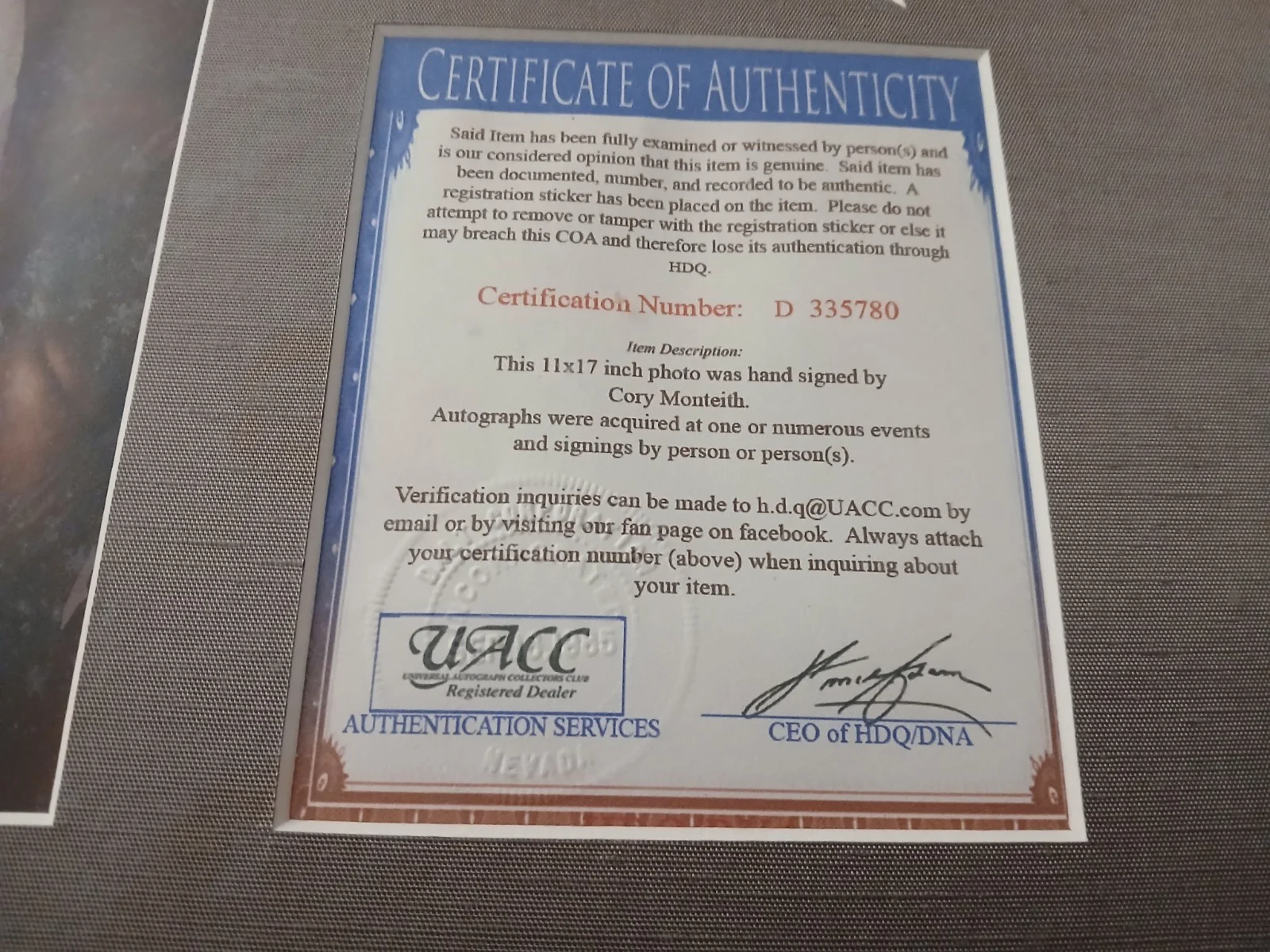 Corey Monteith Signed Picture with COA, image 4