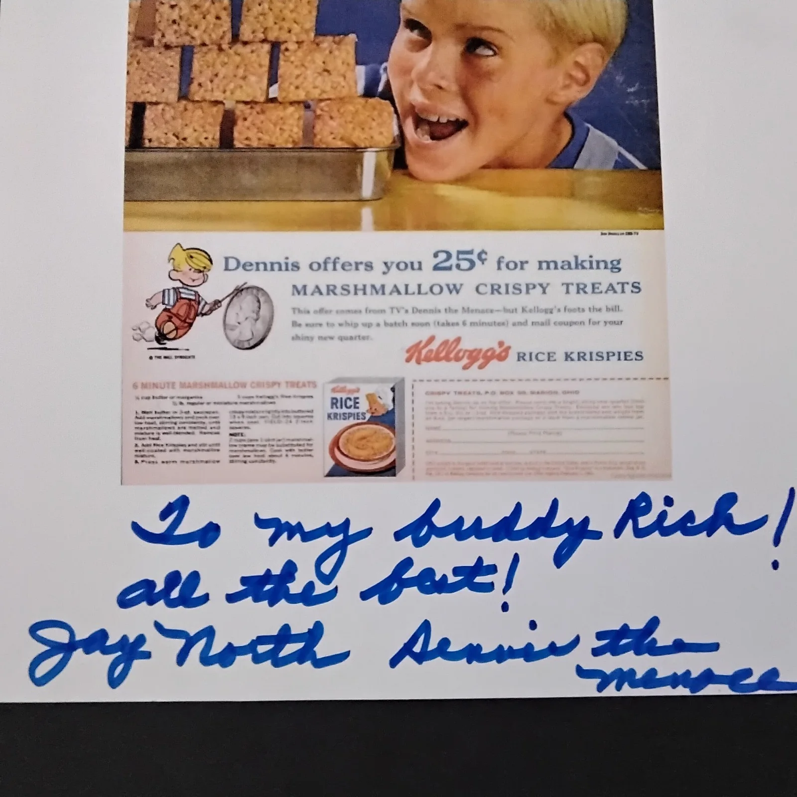 Jay North SIGNED Paper TV Movie Child Actor Dennis the Menance Maya Bamm Bamm, изображение 3