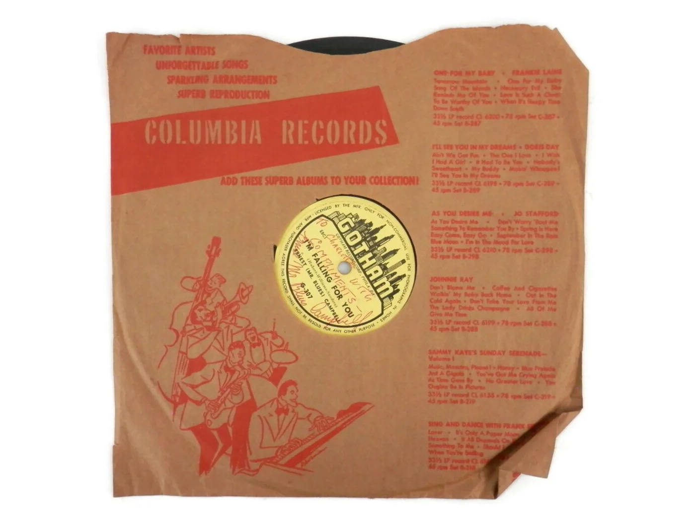 RARE signed Ernest Mr Blues Campbell 78 Record I'm Falling for You Gotham G-307, изображение 3