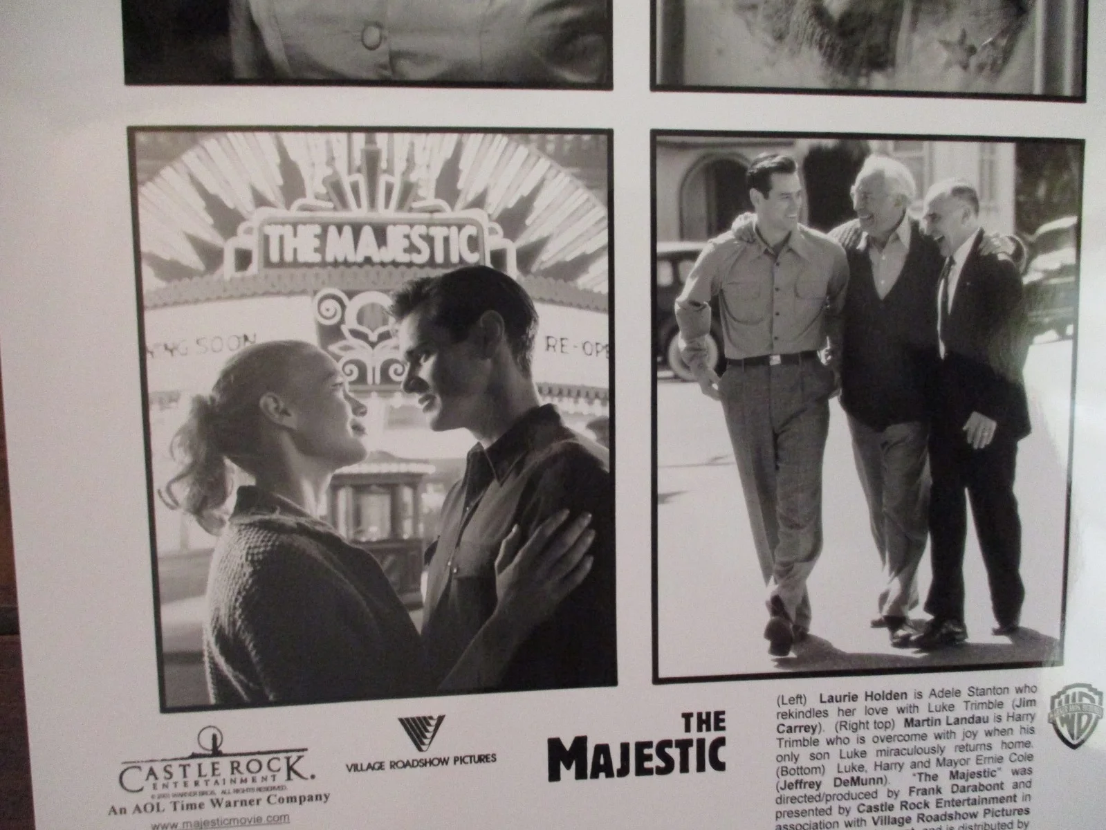 Laurie Holden/Martin Landau/Jim Carrey(THE MAJESTIC)2001 8 x10 B & W Press Photo, изображение 3