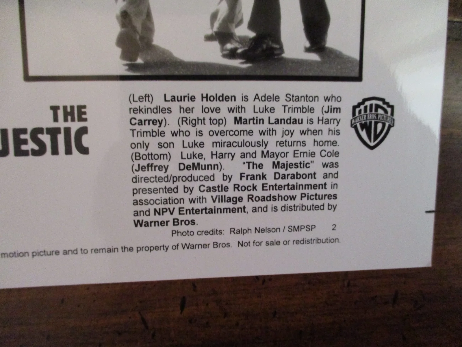 Laurie Holden/Martin Landau/Jim Carrey(THE MAJESTIC)2001 8 x10 B & W Press Photo, изображение 4