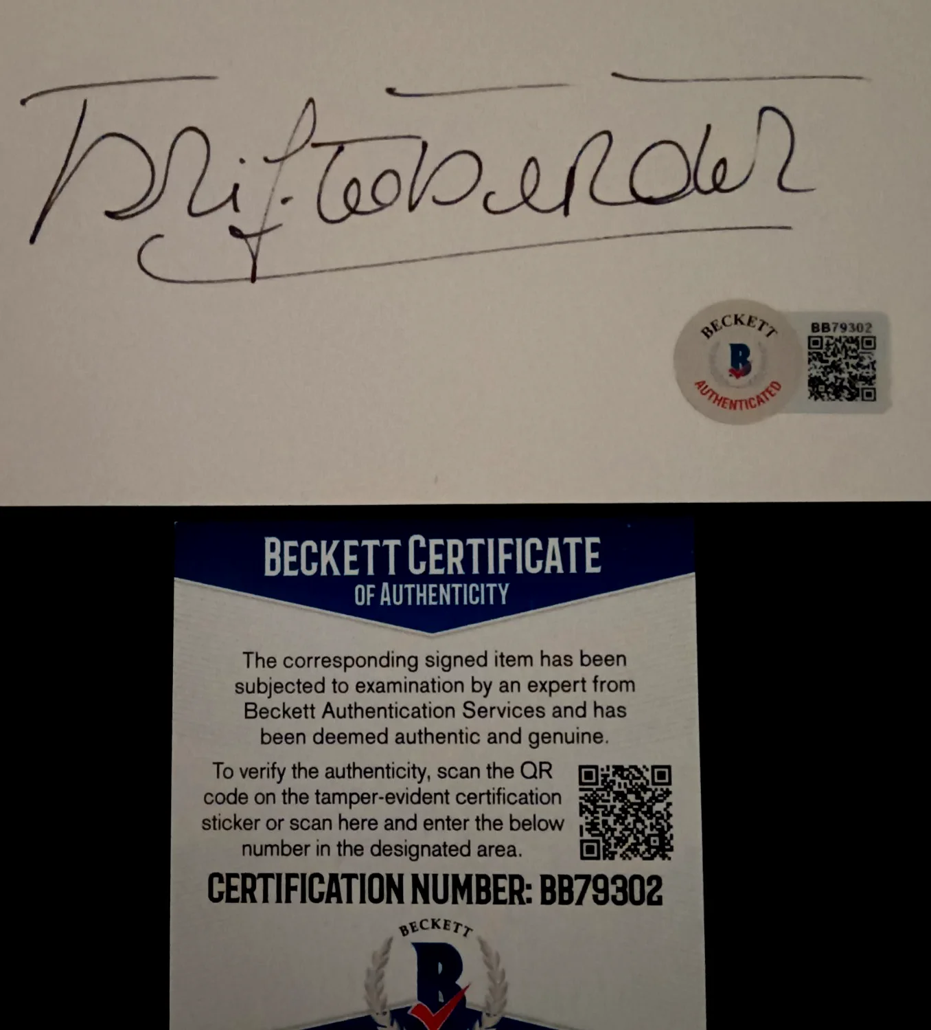 BRIGITTE BARDOT — BRIGITTE BARDOT SIGNED 3"x5" Index Card BECKETT SERVICES Authenticated, image 2