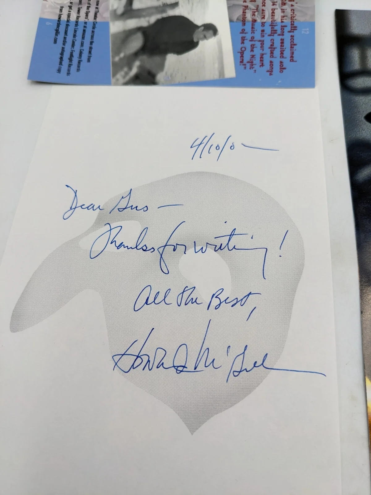 Howard McGillin Hand Signed Phantom Of The Opera Playbill W/ Signed Note, image 4