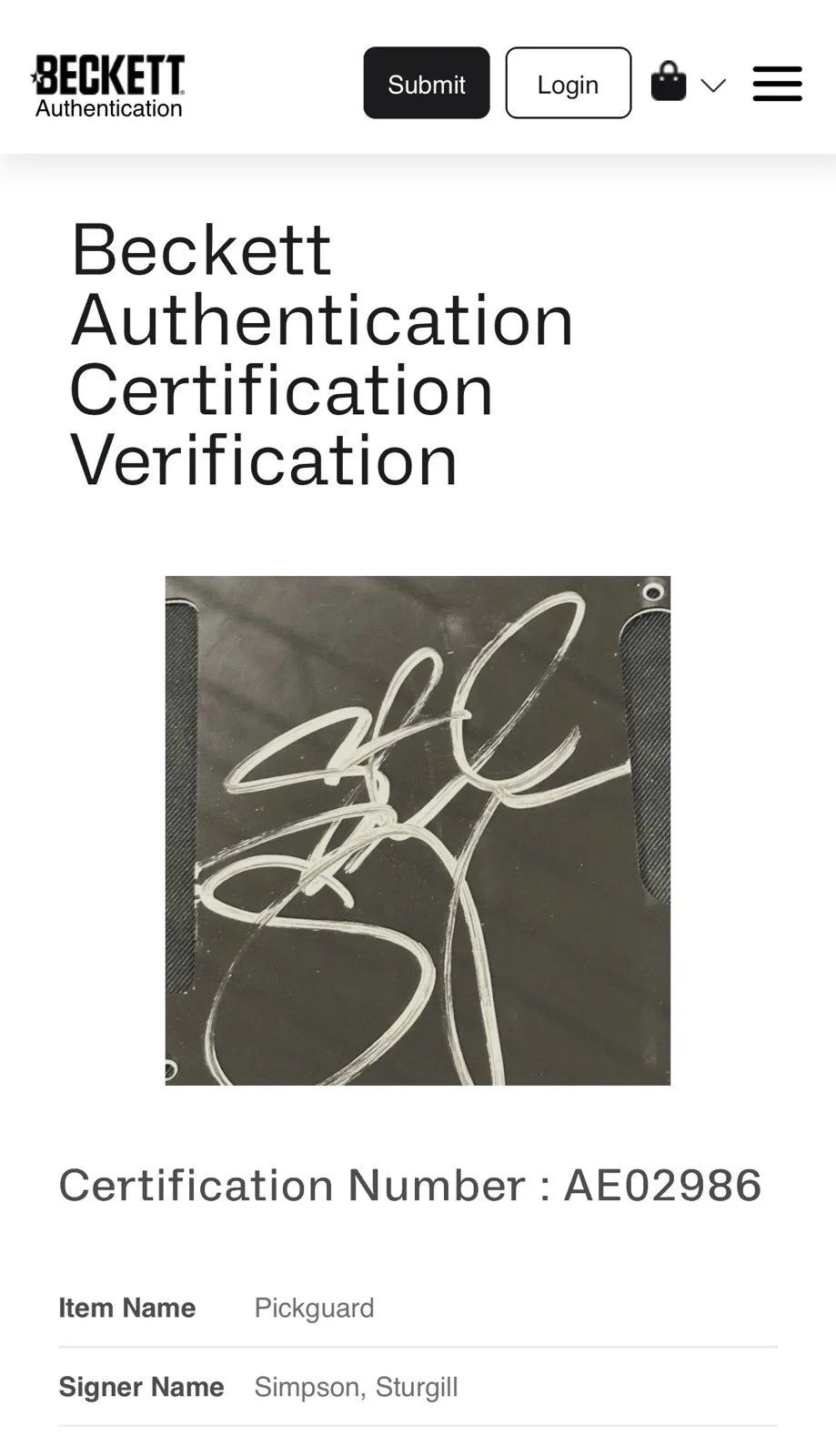 Sturgill Simpson Signed Guitar Pick Gaurd Beckett Certification, image 2