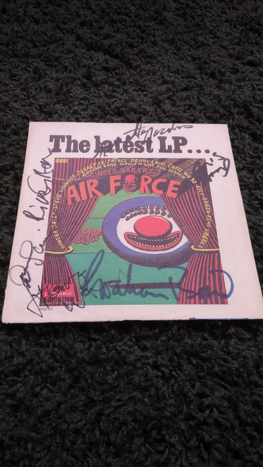 Ginger Baker Signed Drumhead And 45 Picture Sleeve Signed By Airforce With COA, image 2