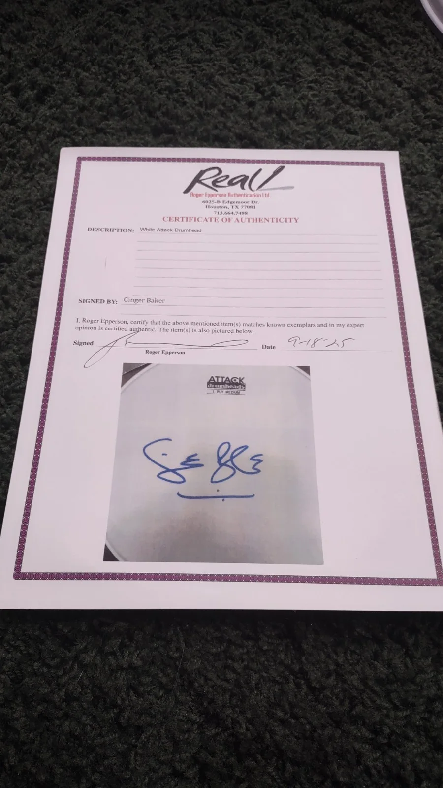 Ginger Baker Signed Drumhead And 45 Picture Sleeve Signed By Airforce With COA, image 4