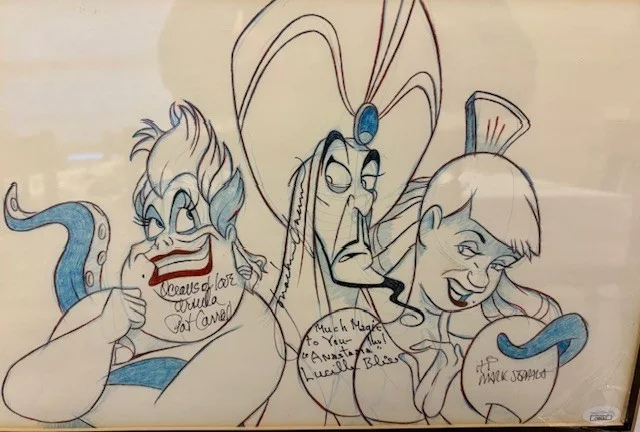 PAT CARROLL - J. FREEMAN - L. BLISS - M. SEPPALA — DISNEY VILLAINS ORIGINAL SKETCH AUTOGRAPHED by Voice Actors "NOT A PARK SKETCH", изображение 2