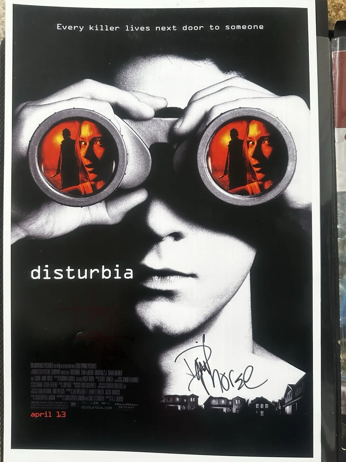 Shia LaBeouf & David Morse — Shia LaBeouf & David Morse signed Disturbia 11x17 poster