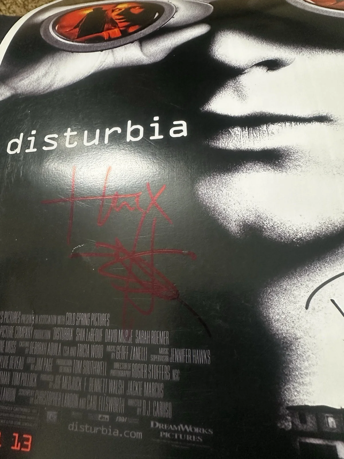 Shia LaBeouf, David Morse — Shia LaBeouf & David Morse signed Disturbia 11x17 poster, изображение 3