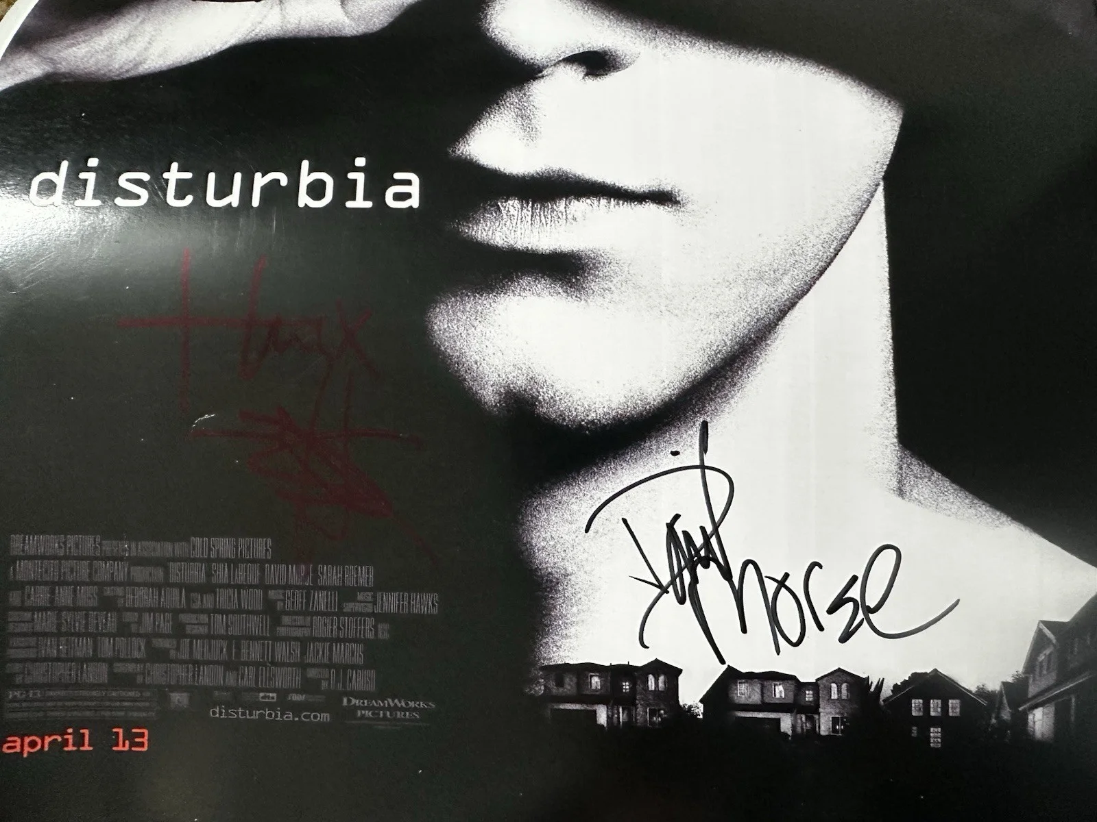 Shia LaBeouf, David Morse — Shia LaBeouf & David Morse signed Disturbia 11x17 poster, изображение 5
