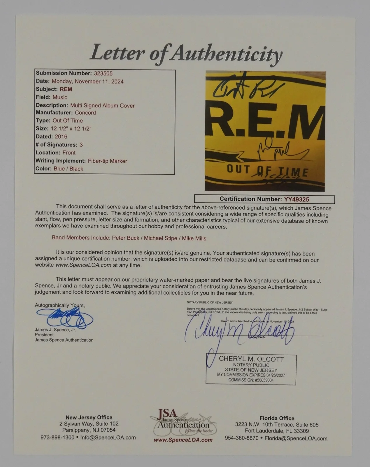 R.E.M. JSA Signed Autograph Record Album Vinyl Out Of Time Michael Stipe REM, image 5
