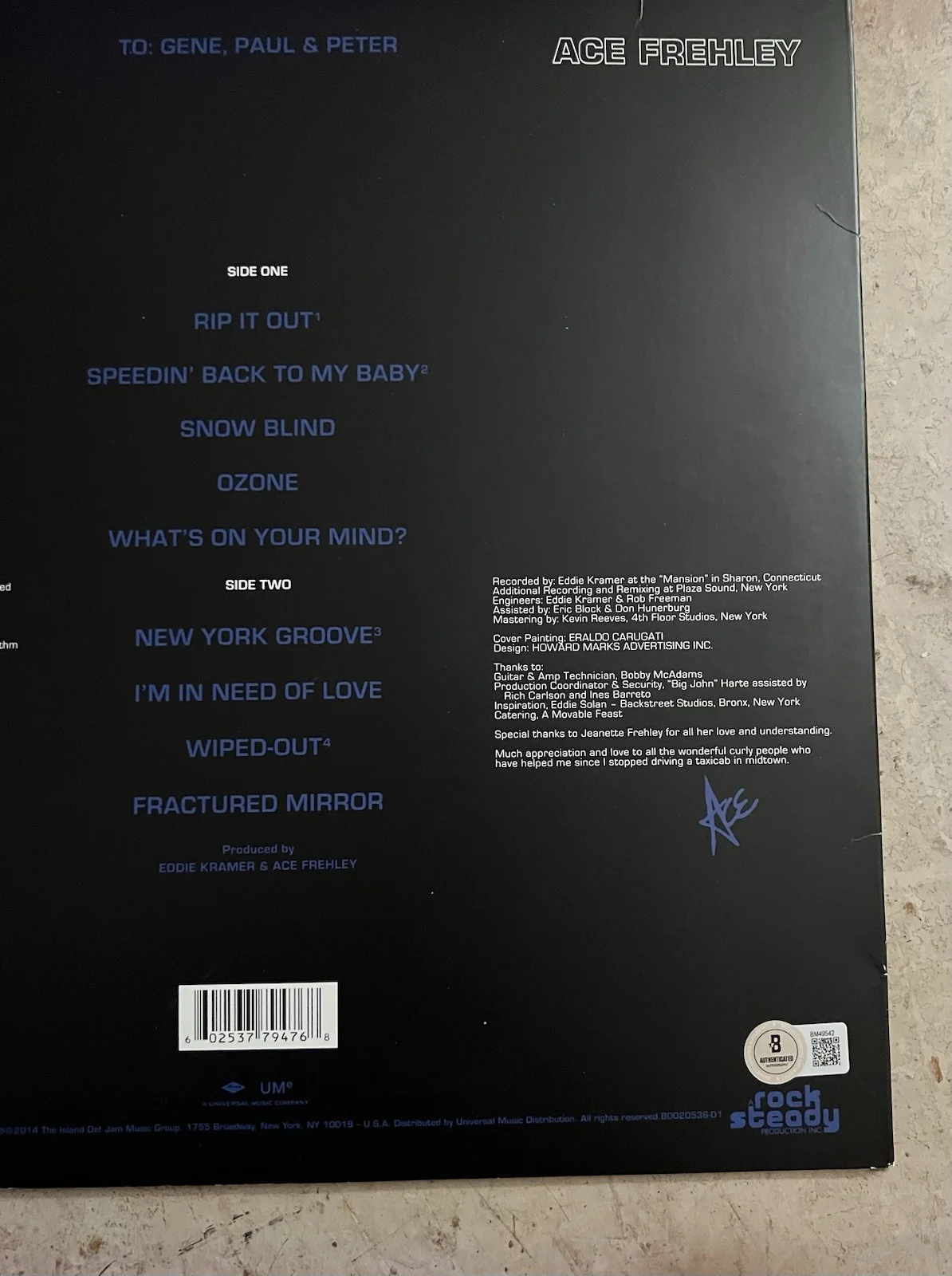 Ace Frehley Signed Solo Album *Beckett COA* Kiss, image 2