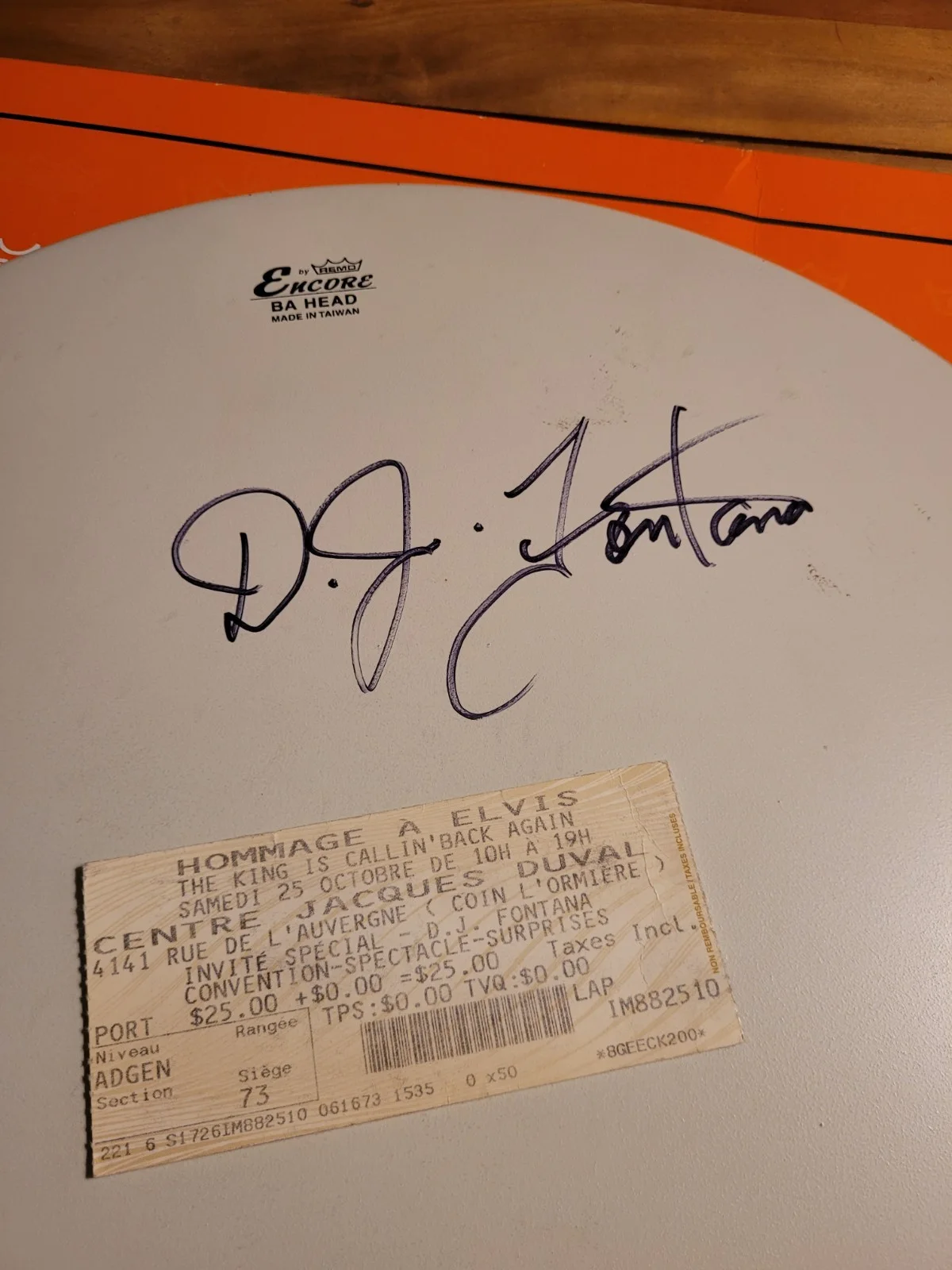 D.J. Fontana Signed Autograph 14” Drum Drumhead Elvis Presley Band Member, изображение 2