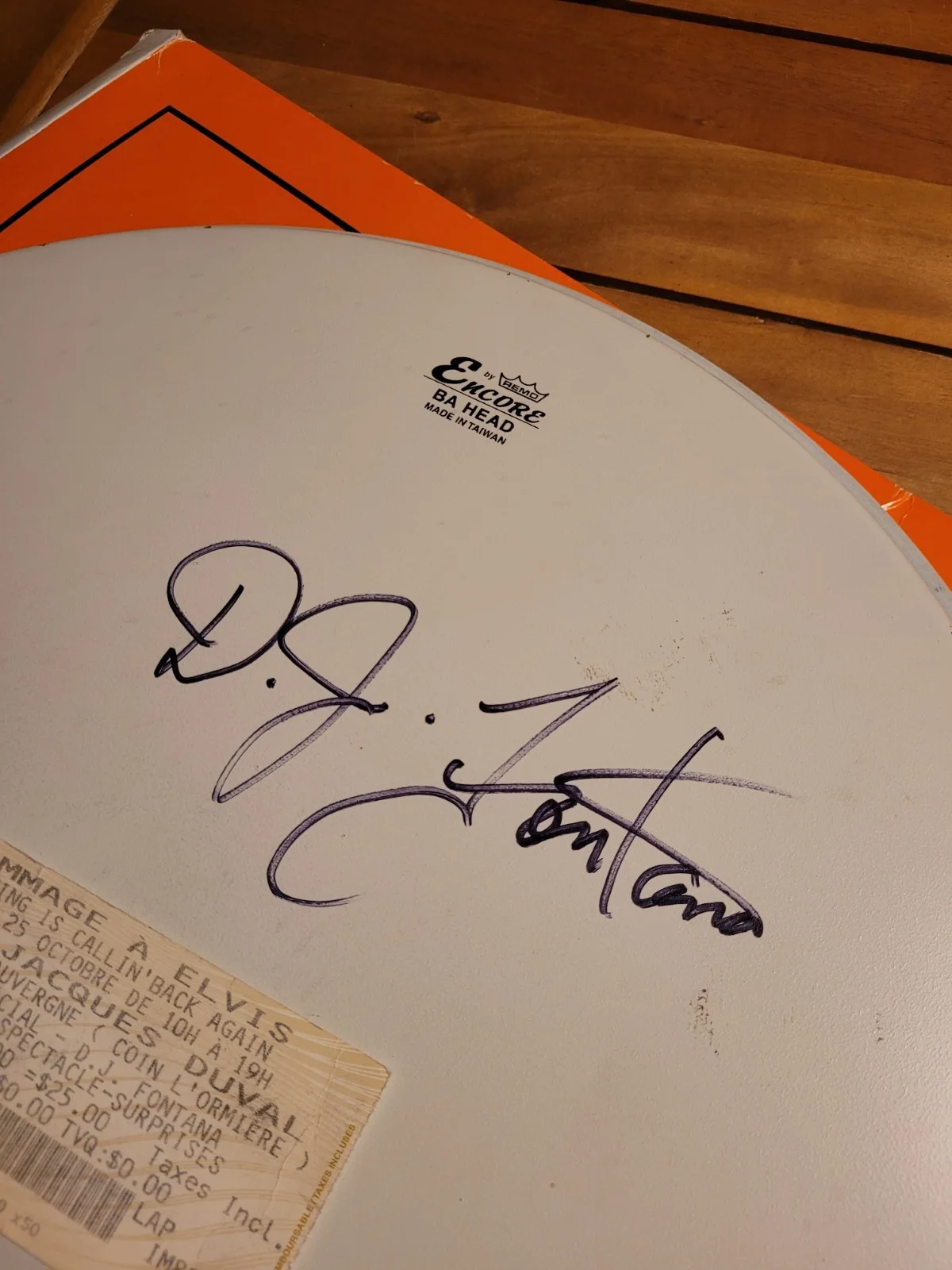 D.J. Fontana Signed Autograph 14” Drum Drumhead Elvis Presley Band Member, изображение 3