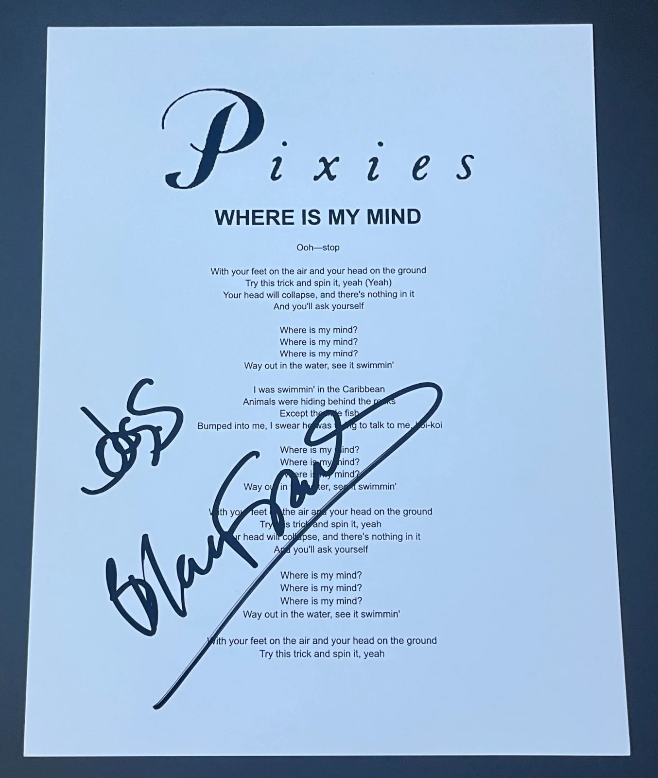 BLACK FRANCIS SIGNED AUTOGRAPH PIXIES WHERE IS MY MIND LYRIC SHEET w/EXACT PROOF, image 2
