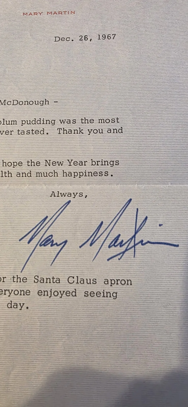 Mary Martin: Hand Signed letter, image 2