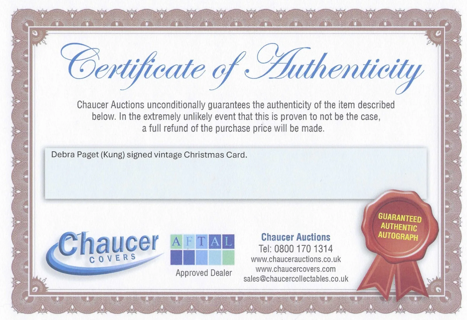 DEBRA PAGET — DEBRA PAGET signed Christmas Card .. LOVE ME TENDER, Ten Commandments with COA, image 5
