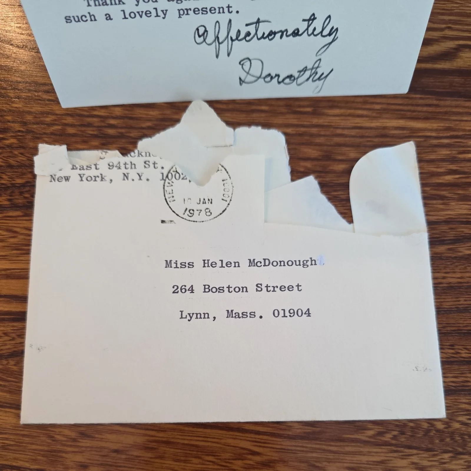 DOROTHY STICKNEY 1978 Signed Personalized Card, image 2