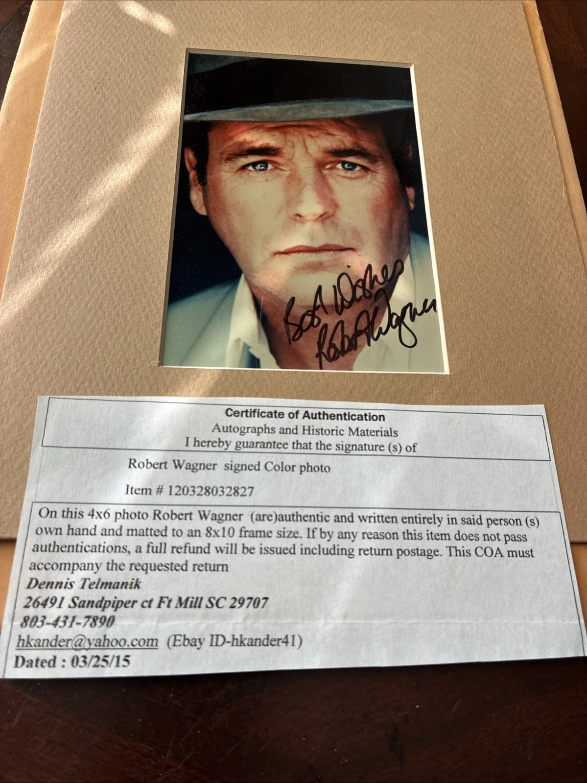 Robert Wagner — Robert Wagner Signed 4x6 Photo For a 8x10 Frame With Certificate Of, image 4