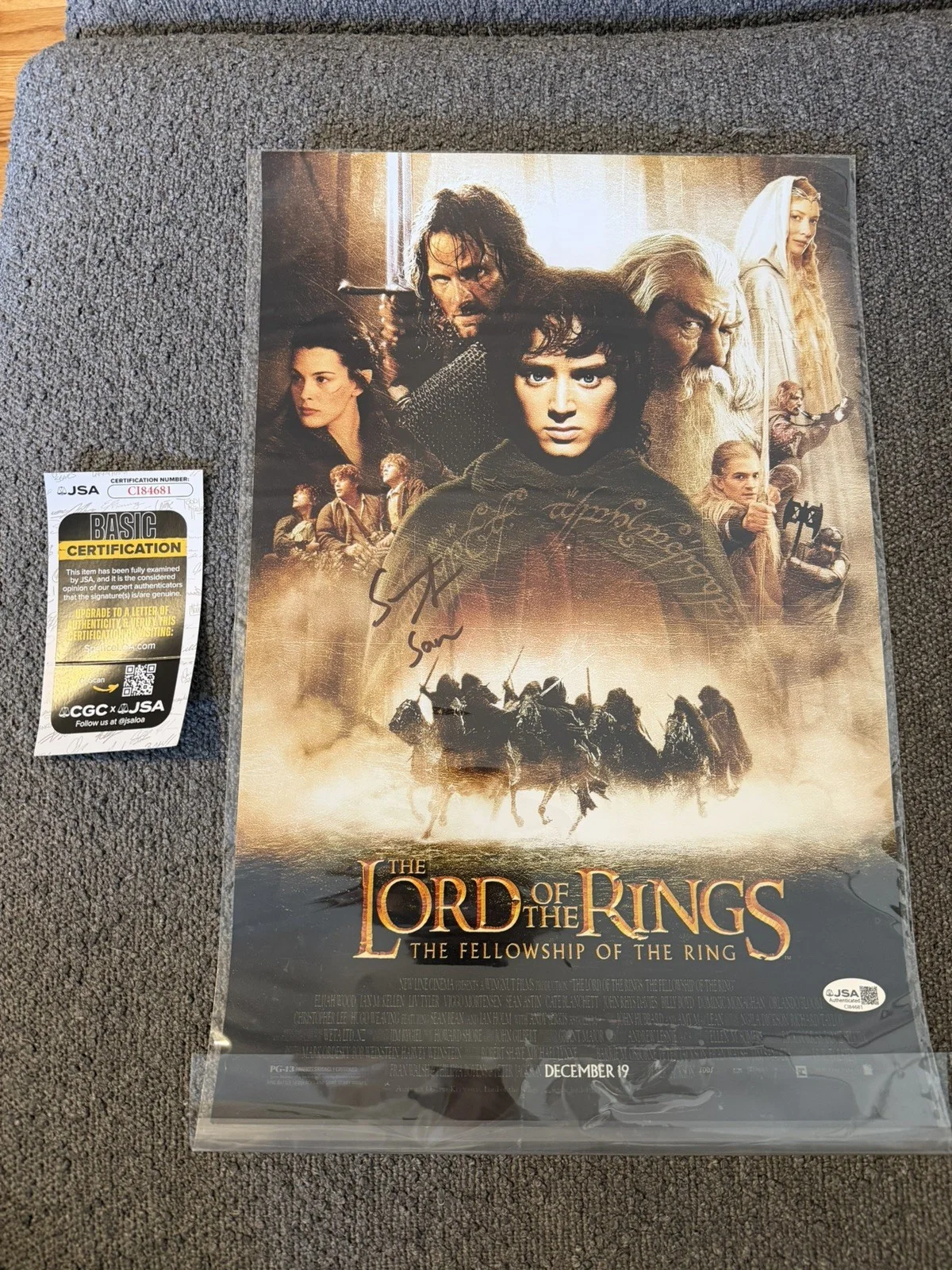 Sean Astin — Sean Astin Lord of the Rings Signed Fellowship of the Ring 11x17 Movie Poster, изображение 3