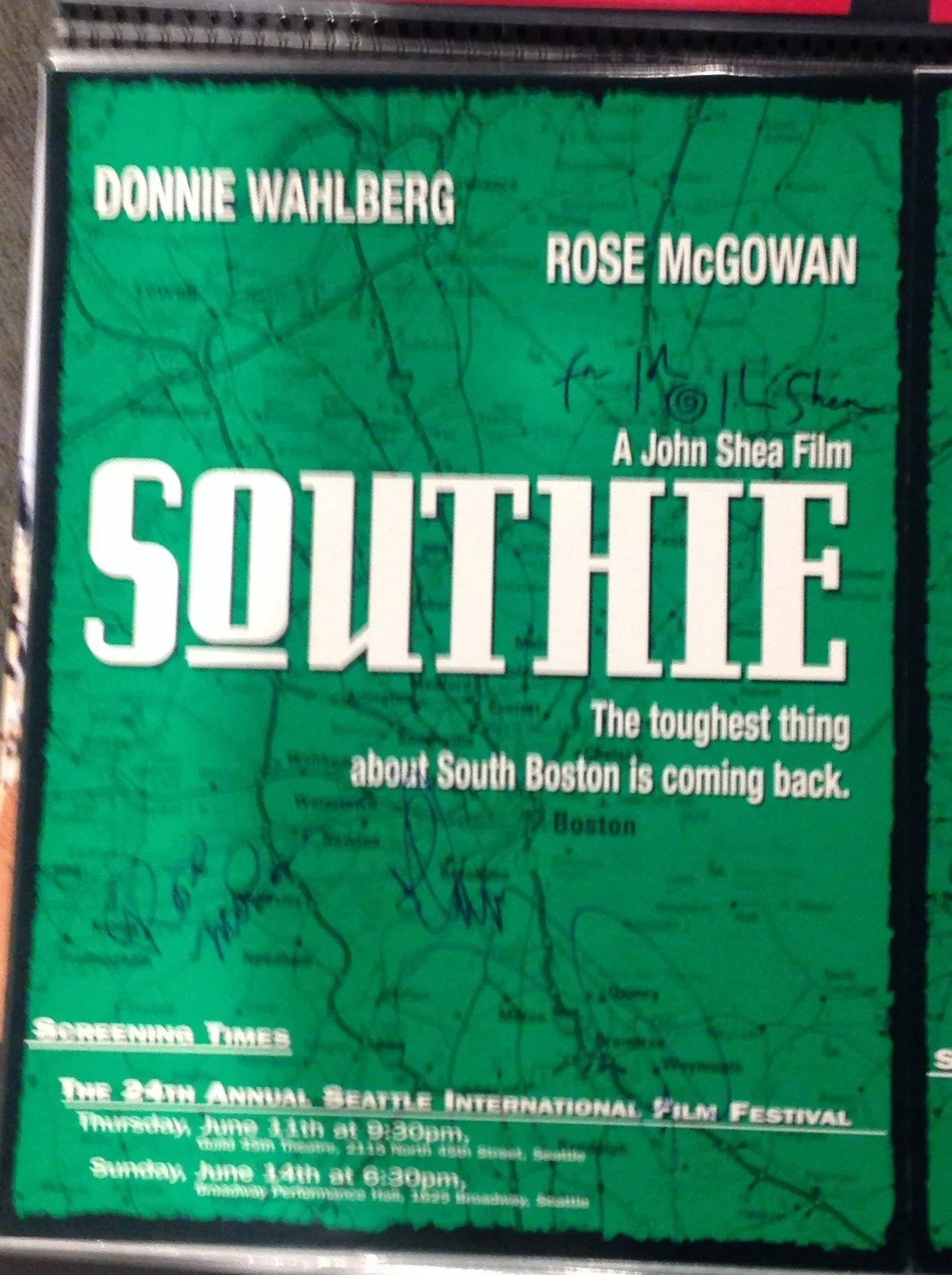 Donnie Wahlberg Rose McGowan John Shea Signed Southie Movie Poster 24x18, изображение 2