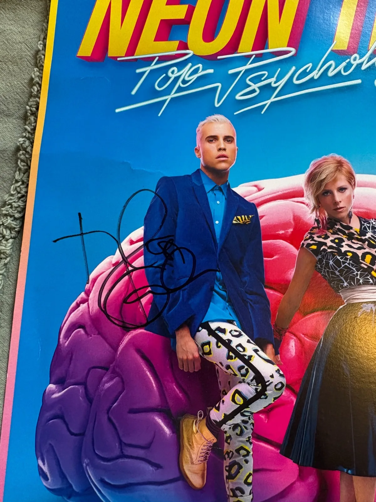 REAL HAND SIGNED - Neon Trees Pop Psychology 2014 US Tour Poster 12x12 in, image 5