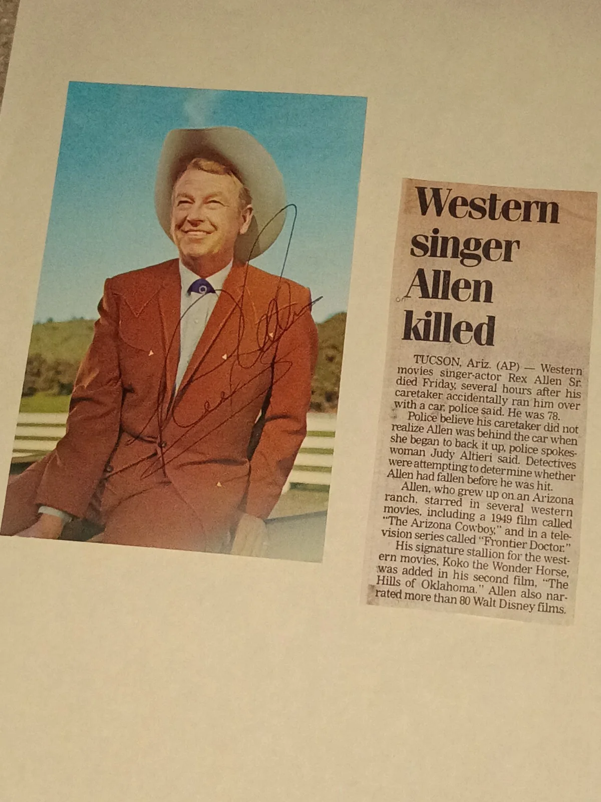 Rex Allen Western Singer Actor Star Signed Autographed Post Card, image 2