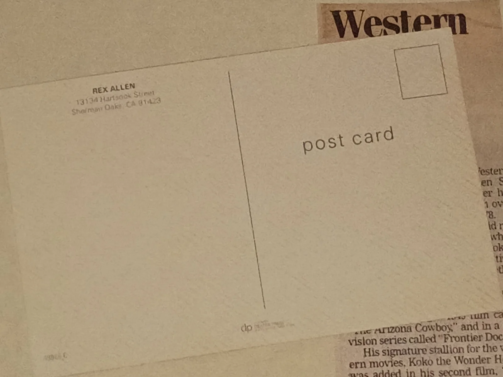 Rex Allen Western Singer Actor Star Signed Autographed Post Card, image 3
