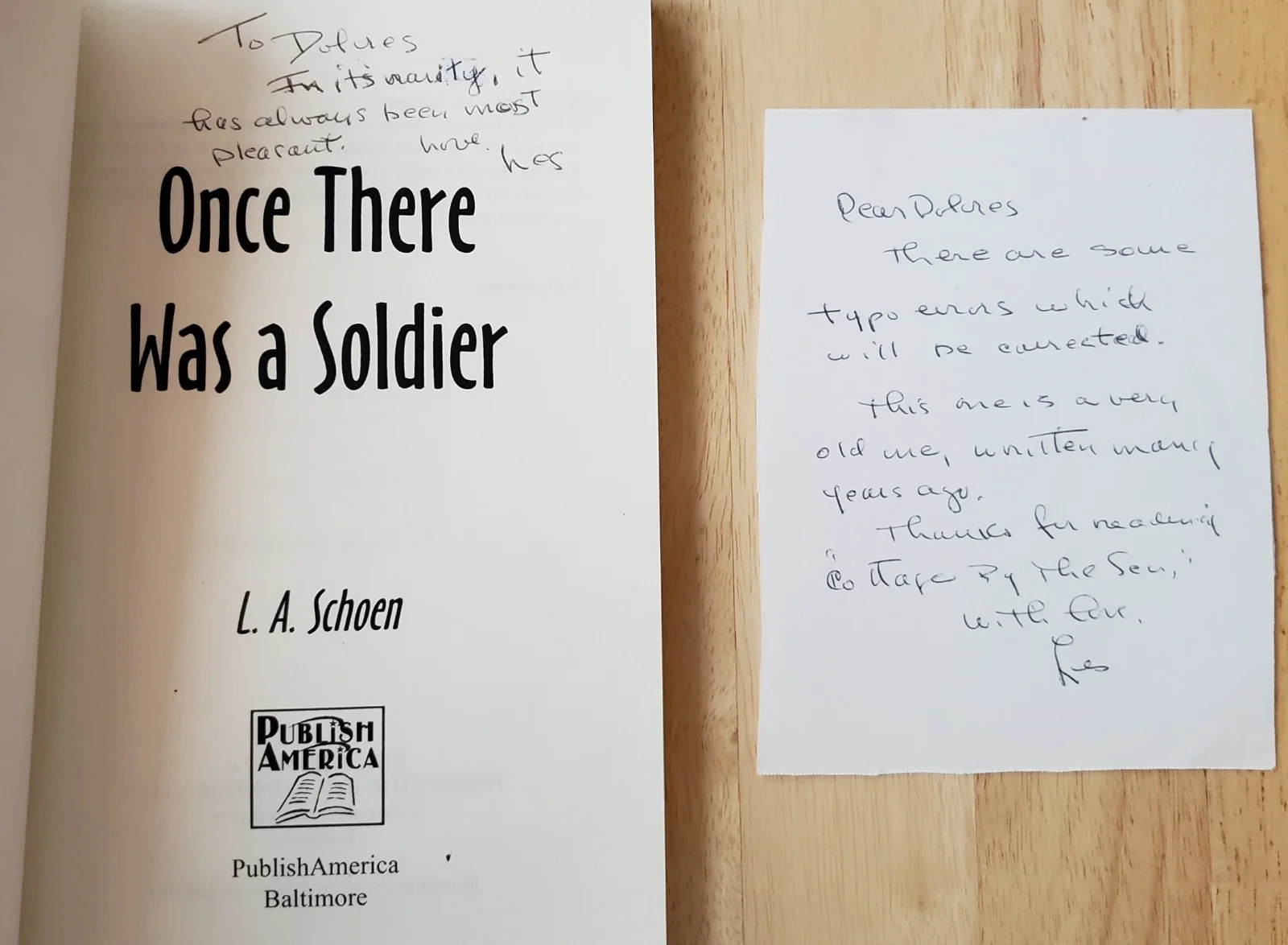 L A Schoen Once There Was a Soldier Autographed Note to Actress Dolores Sutton, изображение 2