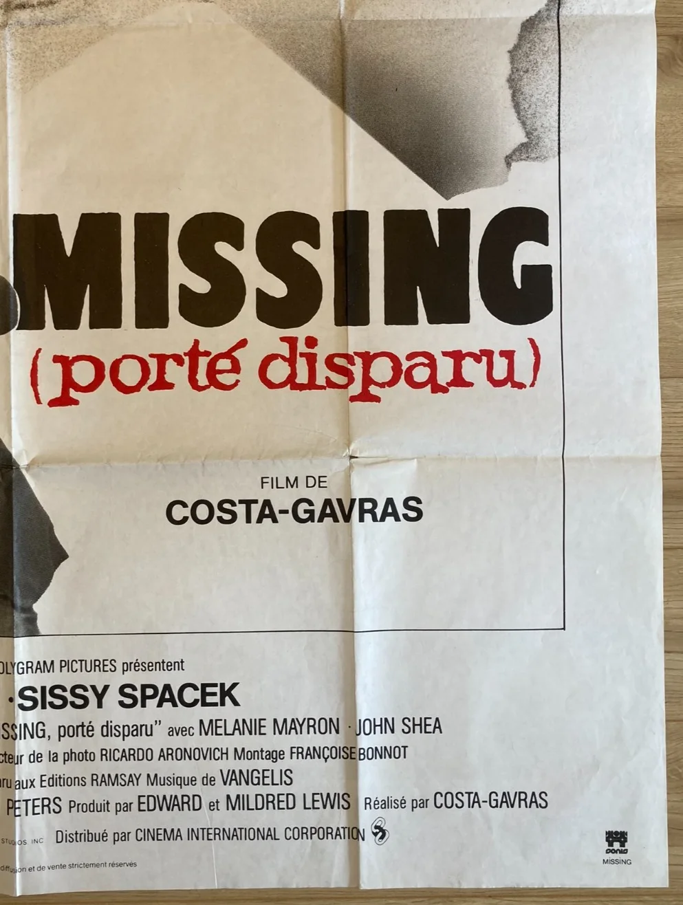 MISSING 1982 Original Cinema FRENCH GRANDE Large Movie POSTER Lemmon & Spacek, изображение 5