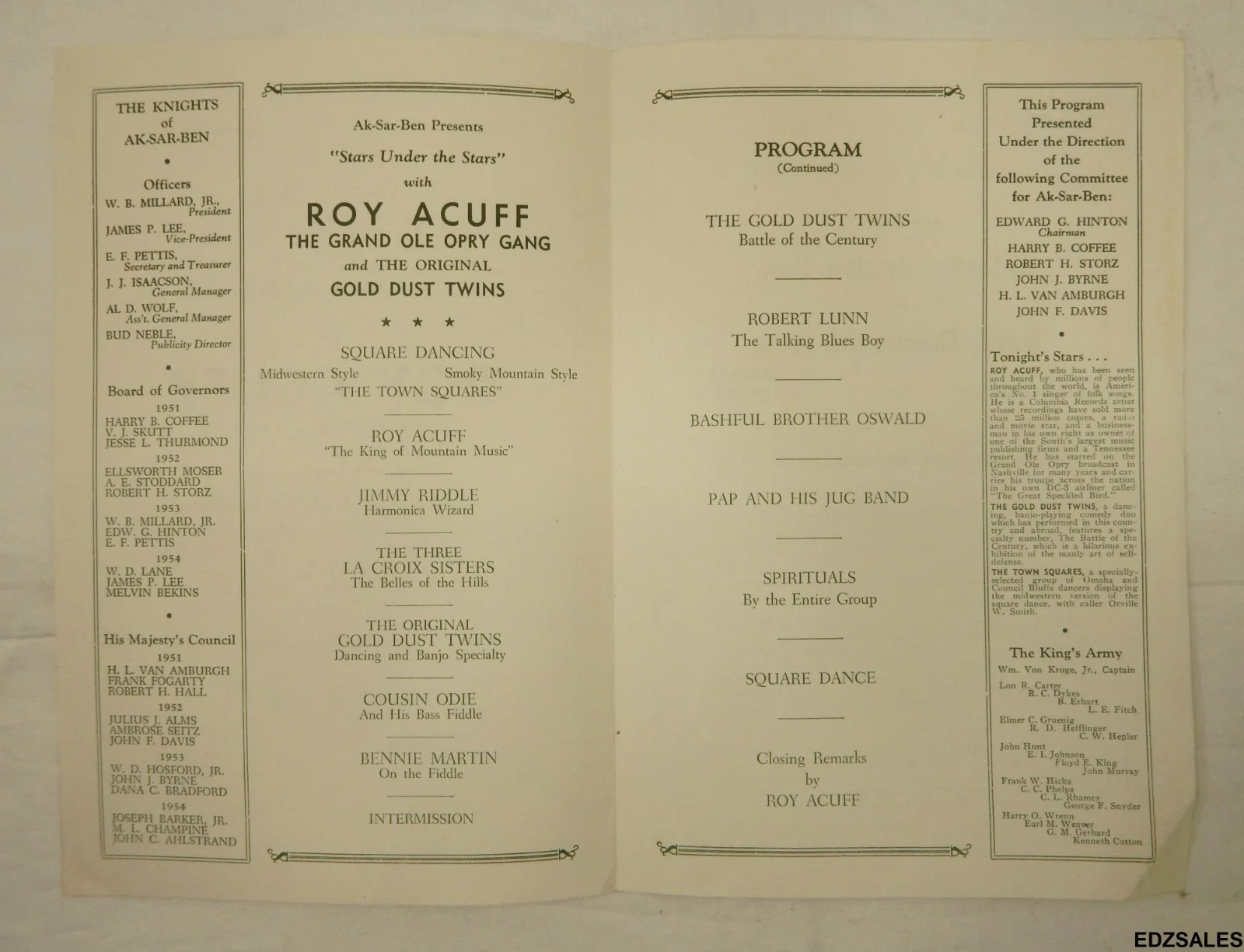 1951 Roy Acuff Program - Autograph Sheet - Acuff, Oswald, LaCroy, Riddle, image 3