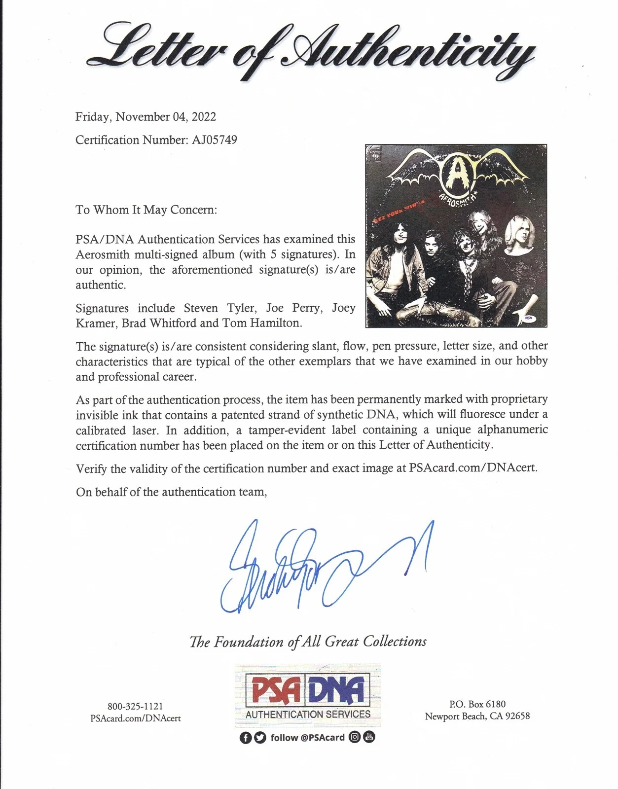 Aerosmith — Aerosmith Complete Band Signed Get Your Wings Vinyl Record Album PSA/DNA COA, image 3