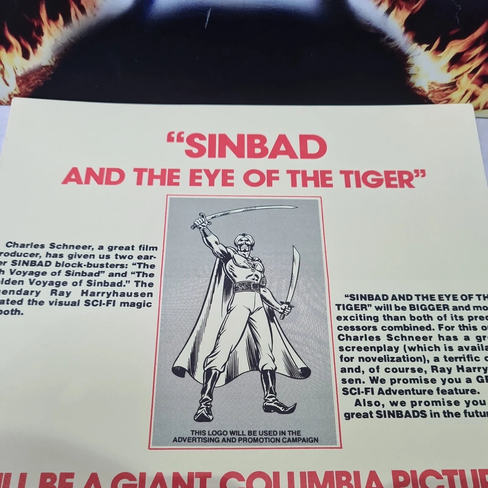 Sinbad and the Eye of the Tiger 1976 Marketing Campaign Sheet original Rare A60, изображение 2
