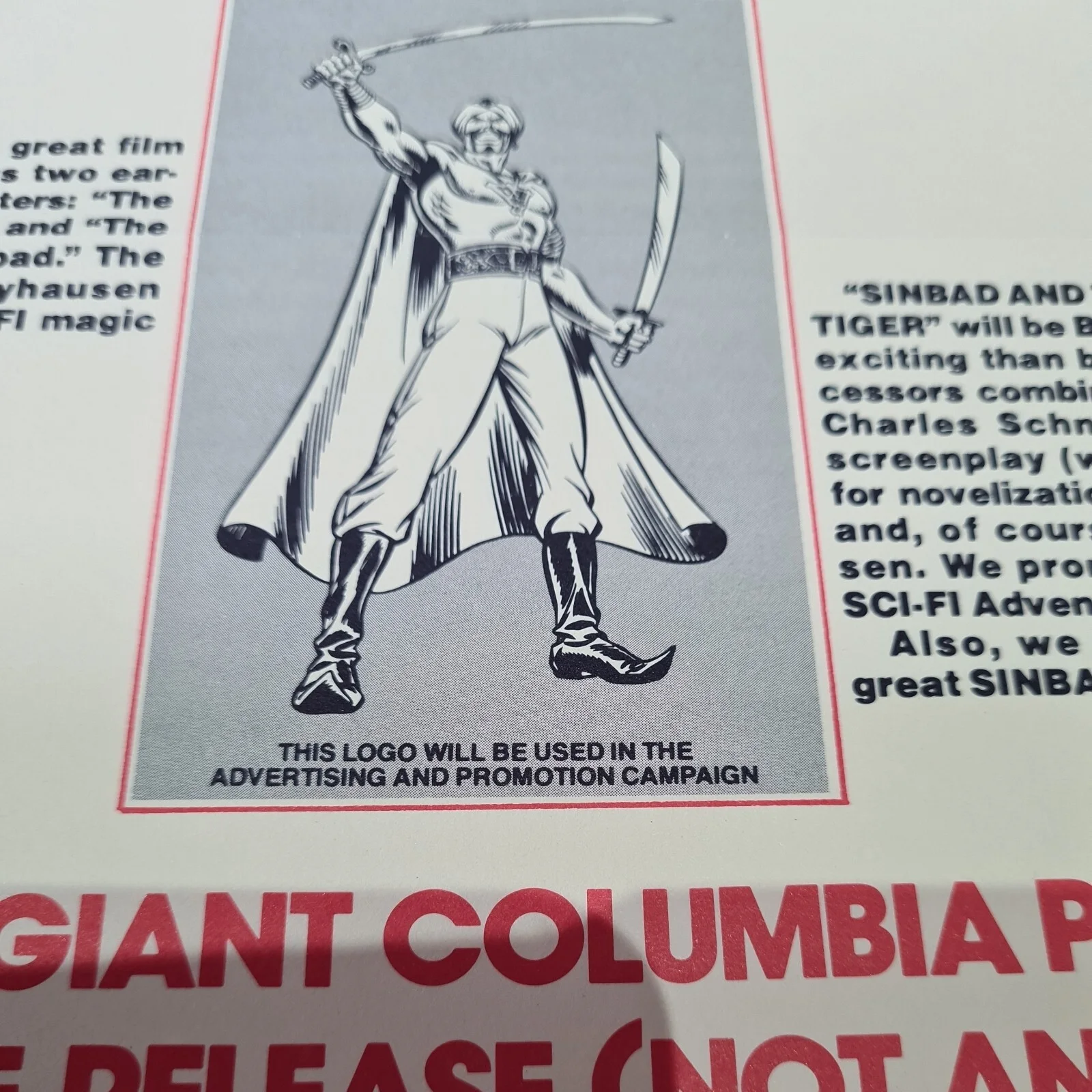 Sinbad and the Eye of the Tiger 1976 Marketing Campaign Sheet original Rare A60, изображение 5