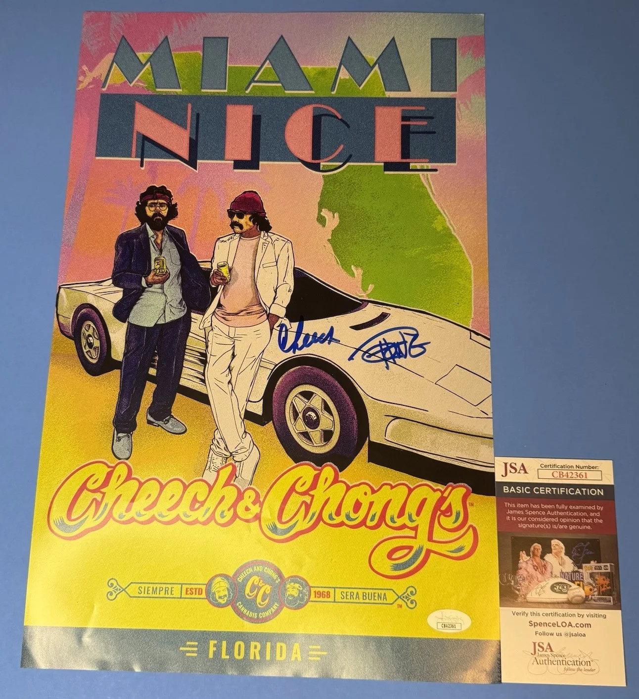 Cheech and Chong — Cheech and Chong Signed 11x17 Autographed Photo Miami Nice Poster JSA COA Comedy