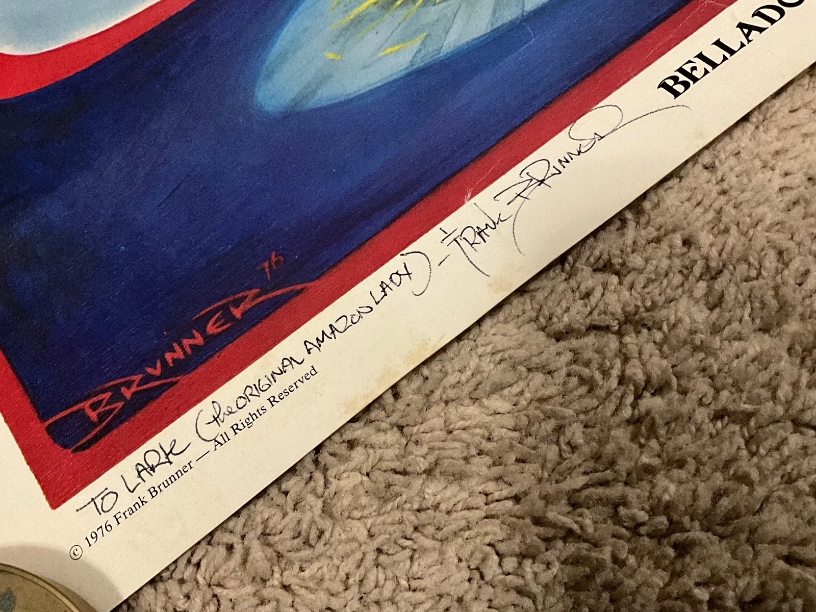 VINTAGE 1976 FRANK BRUNNER SIGNED BELLADONNA POSTER DARK EAGLE 25 X 19, изображение 2