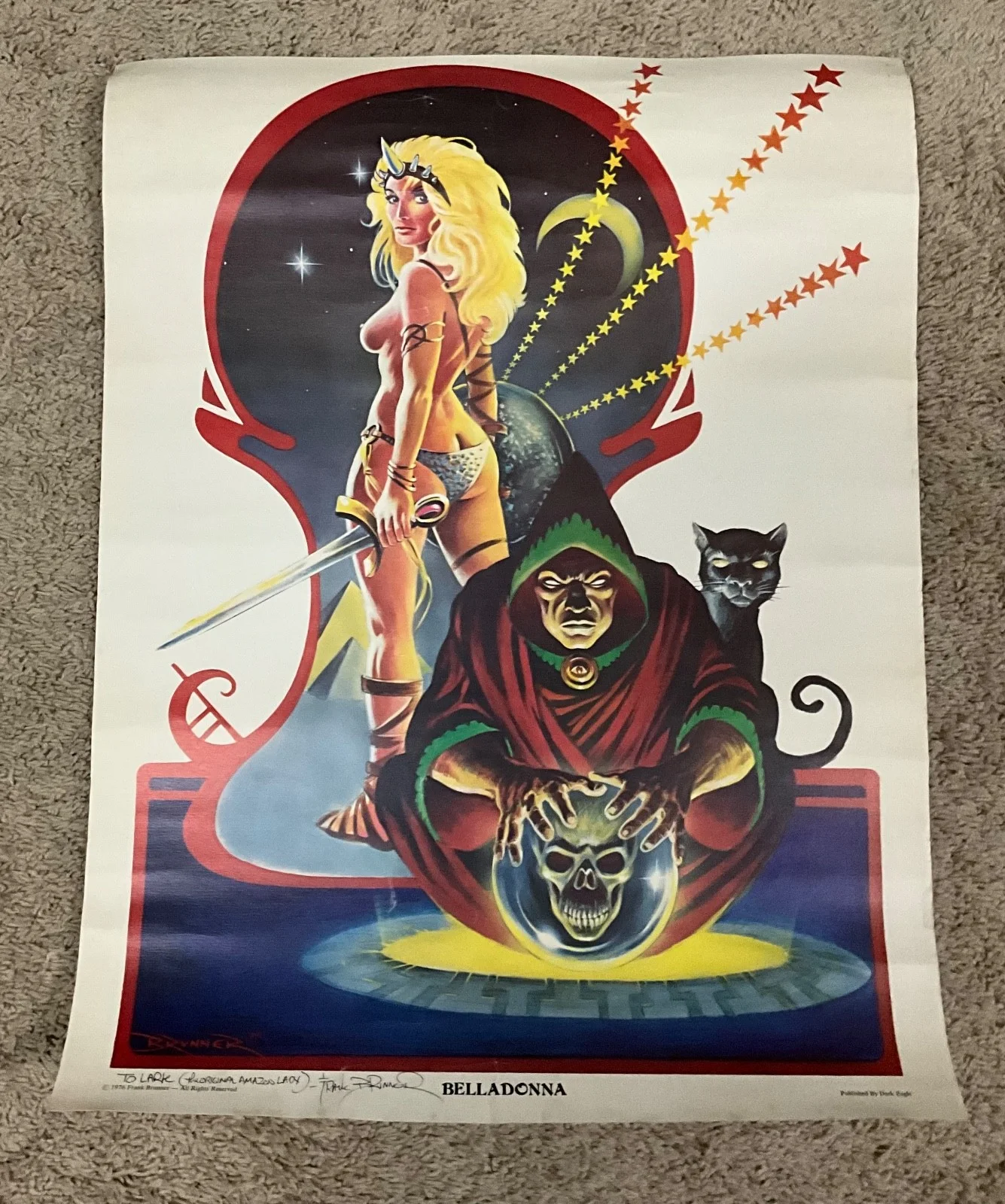 VINTAGE 1976 FRANK BRUNNER SIGNED BELLADONNA POSTER DARK EAGLE 25 X 19, изображение 3