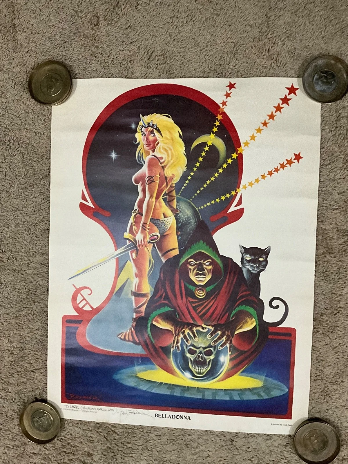 VINTAGE 1976 FRANK BRUNNER SIGNED BELLADONNA POSTER DARK EAGLE 25 X 19, изображение 5