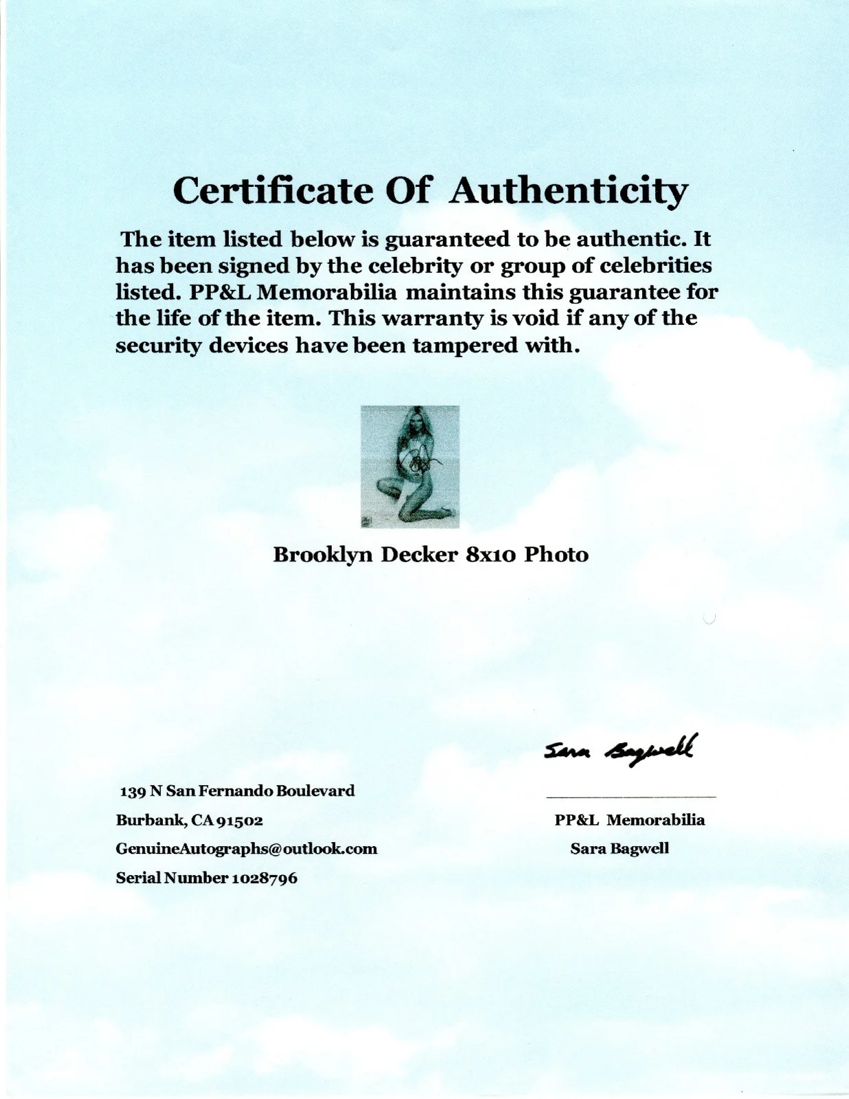Brooklyn Decker — Brooklyn Decker Autographed Photo 3/4 w COA ** 2 for 1 Special **, изображение 2