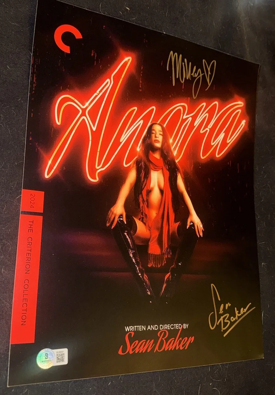 Mikey Madison, Sean Baker — Mikey Madison signed Anora poster promo Sean Baker Oscars BAS Beckett sexy