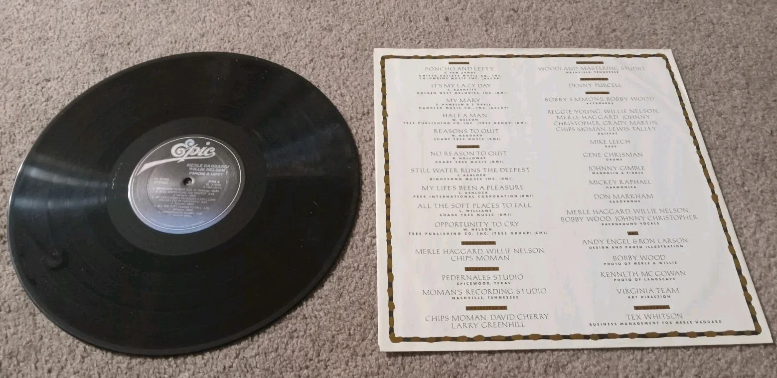MERLE HAGGARD WILLIE NELSON Pancho & Lefty Signed 1982 Vinyl Record Epic PSA COA, изображение 4