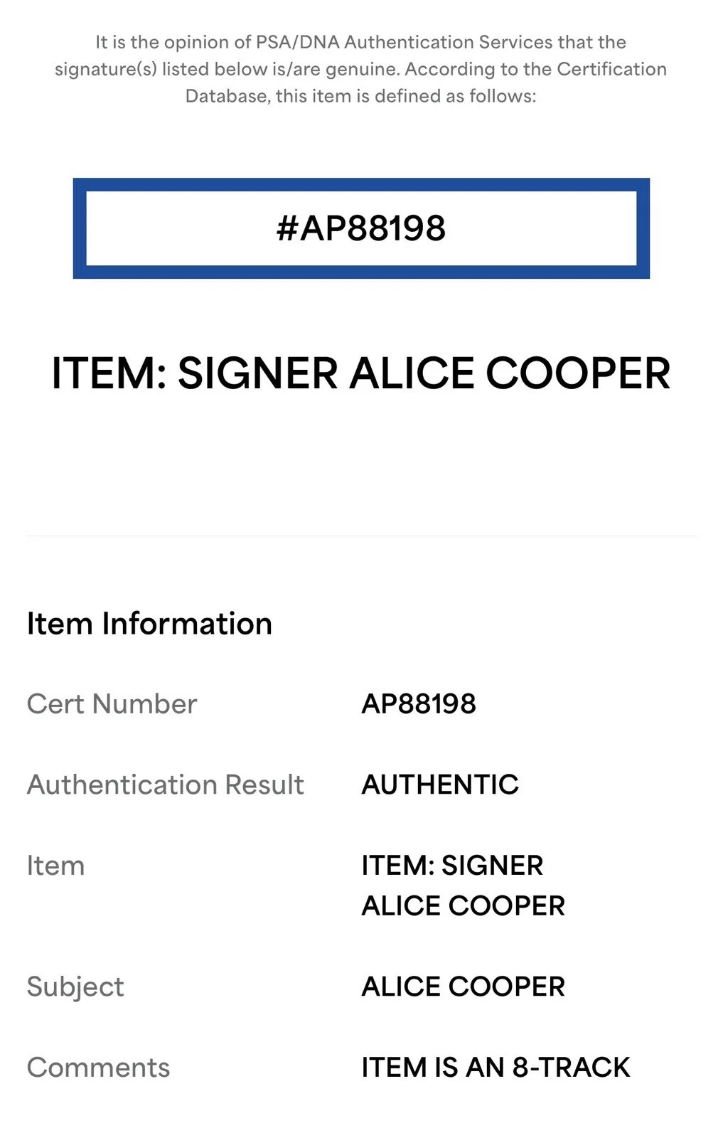 Alice Cooper Signed Lace & Whiskey 8 Track Tape PSA COA not JSA BAS Beckett, изображение 4