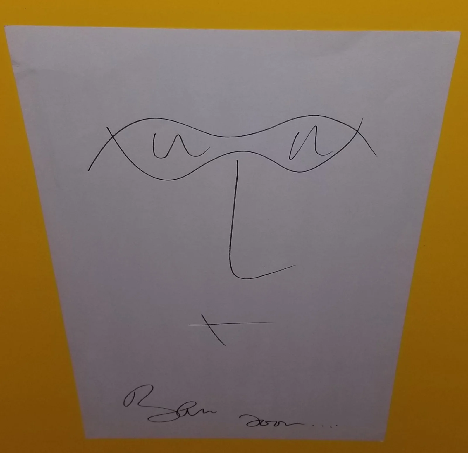 BONO U2 VTG HAND DRAWN SIGNED FACE SKETCH LARGE OVERSIZED DRAWING 02' CNN STUDIO, image 3