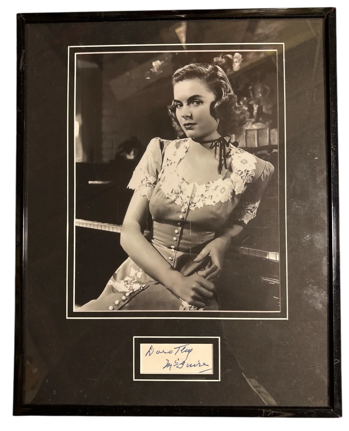 Dorothy McGuire — DOROTHY MCGUIRE FRAMED SIGNED CUT WITH B&W PHOTO 11 1/2” X 14” JD