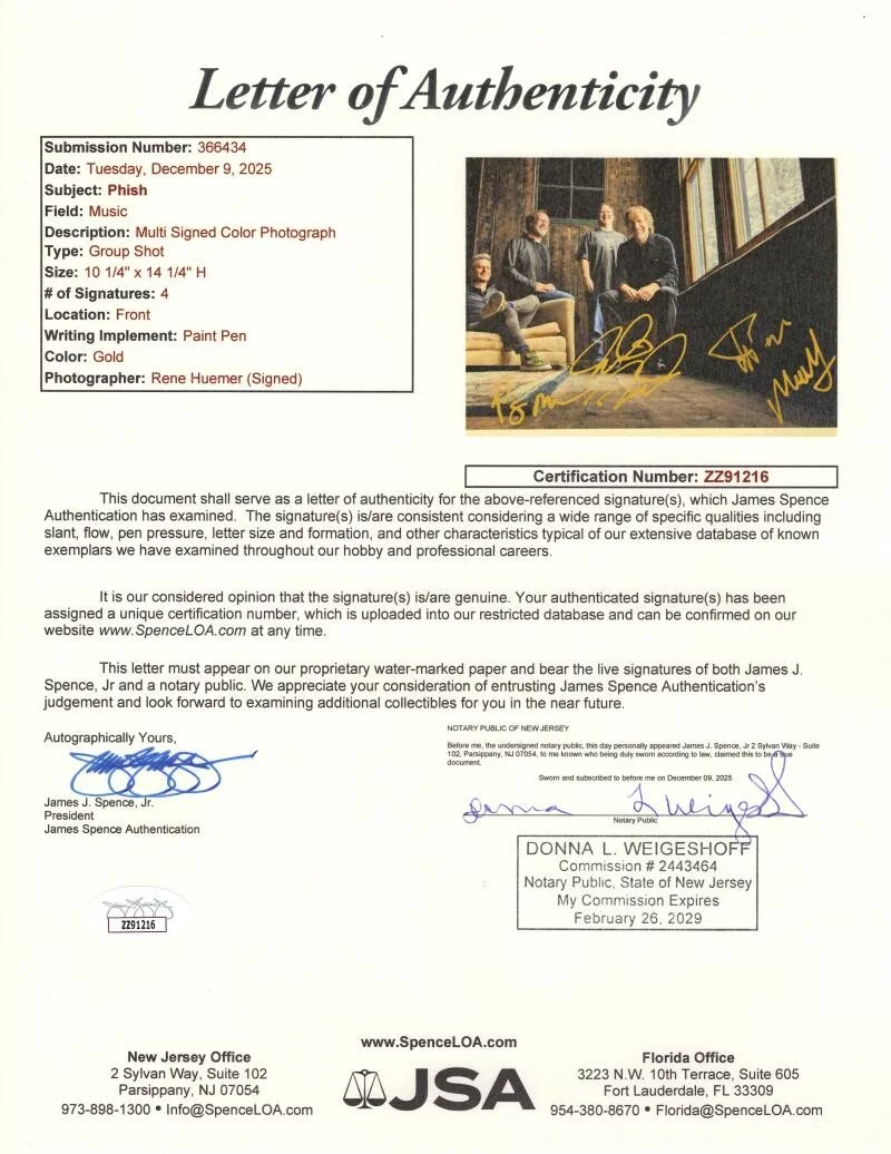 Trey Anastasio, Jon Fishman, Mike Gordon, Page McConnell — Phish Full Band x4 Signed Autograph Rene Huemer Giclee Photo Print w/ JSA COA, изображение 2